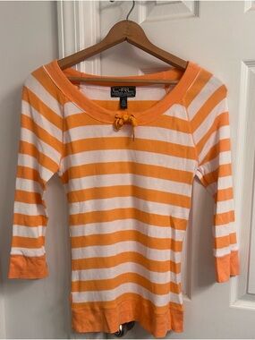 L.R.L. Lauren Ralph Lauren Orange & White Striped Top